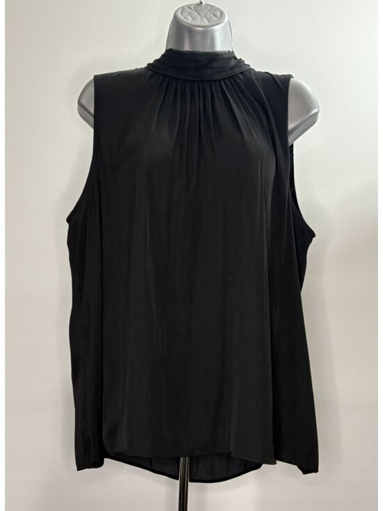 Worthington Tops - WORTHINGTON Women's Black Sleeveless Round Mock Neck Blouse Keyhole Back PXL